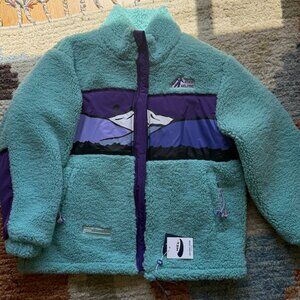 Aelfric Eden Mountains Patchwork Sherpa Coat - Blue (L)